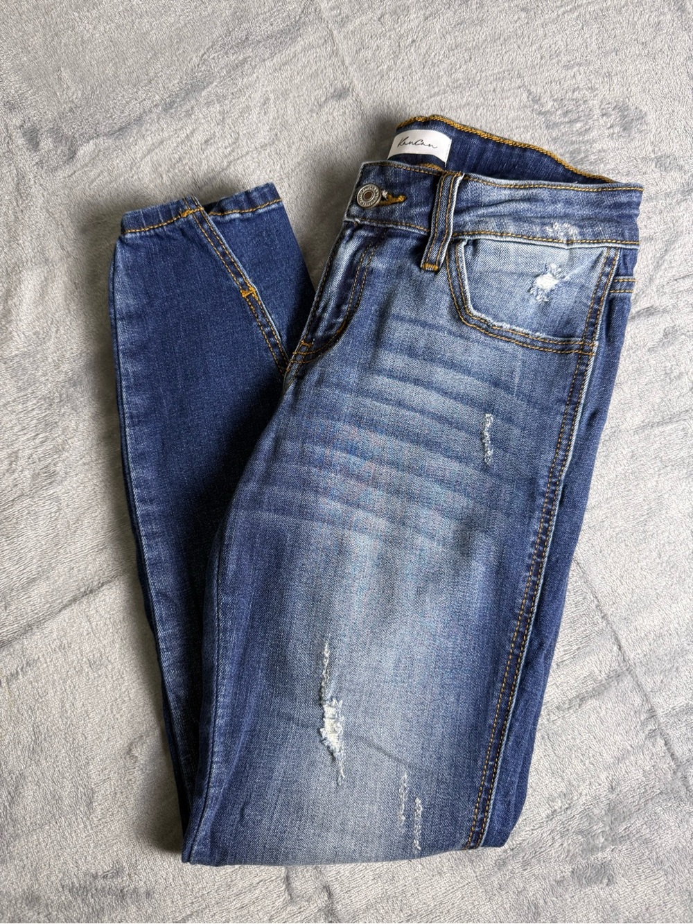 KanCan Blue Denim Distressed Jeans with Contrast Stitching Size 25